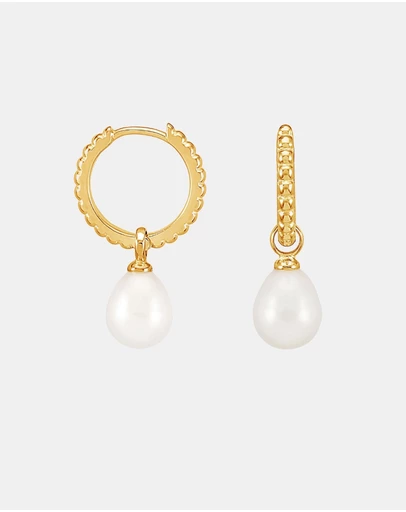 Dower & Hall - Women's Timeless Oval Pearl Charm Hoops In Gold Vermeil
