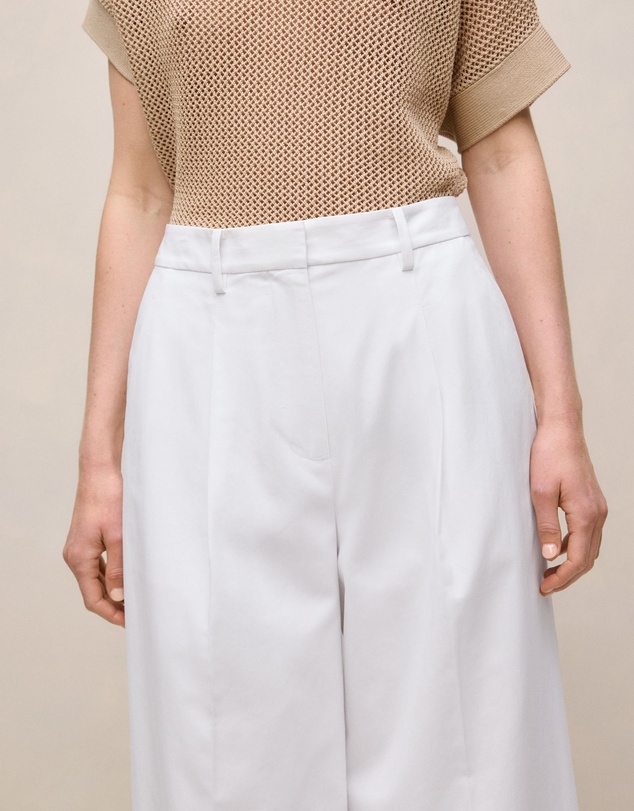 Trenery - Cotton Blend Tailored Wide Leg Pant in White