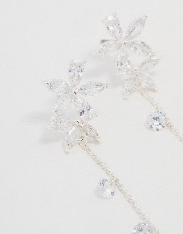 Lovisa - Silver Plated Cubic Zirconia Flower Station Drop Earrings