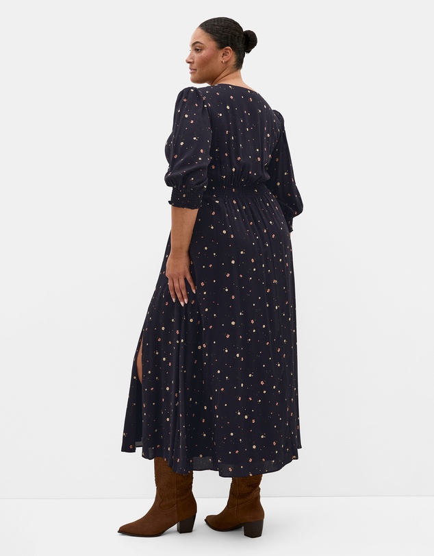 City Chic - Plus size Alisia Elbow Sleeve Ditsy Print Maxi Dress - navy
