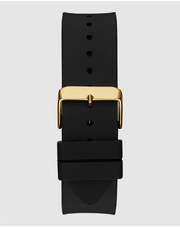 GUESS - Guess Triangle Men's 44mm Black Dial Gold-Tone Case and Black Leather Strap