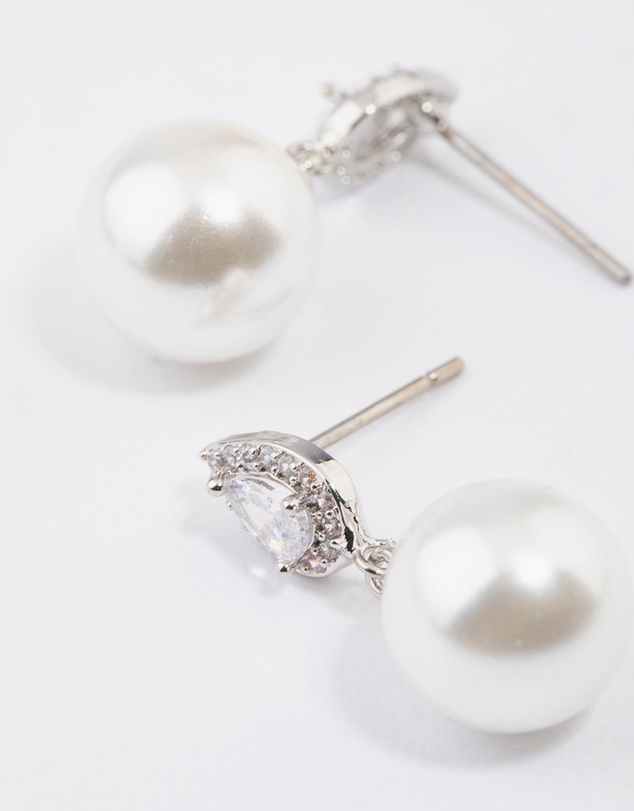 Lovisa - Silver Diamante Pear & Pearl Drop Earrings