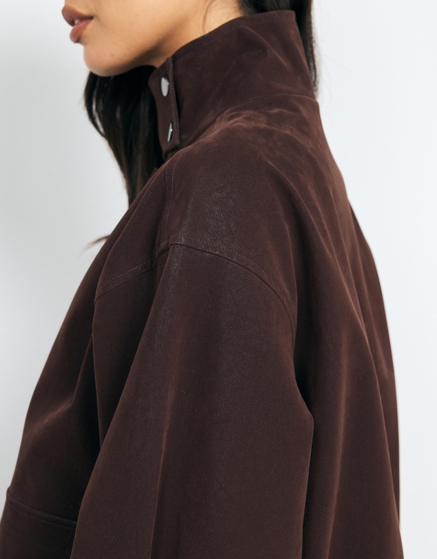 AERE - Ines Suede Look Funnel Neck Jacket