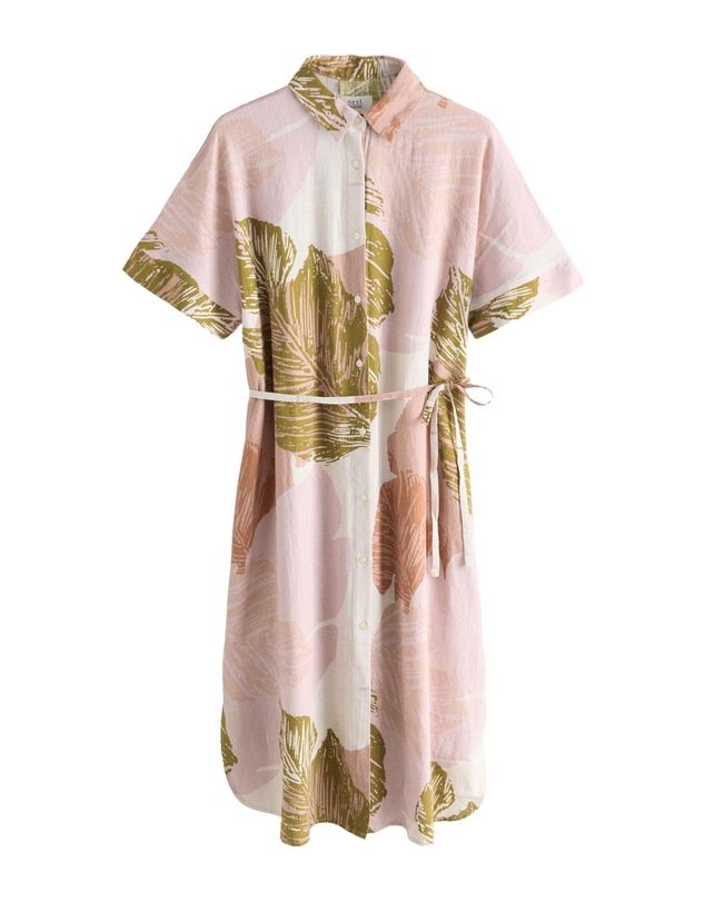 NEXT - Short Sleeve Tie Waist Midi Shirt Dress with Linen
