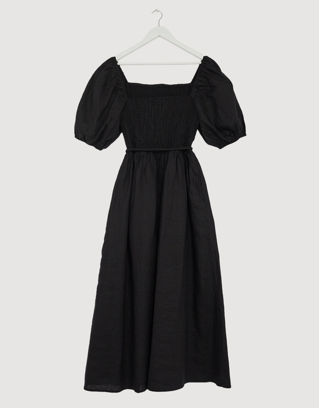 Revibe - Repaired AERE Olana Shirred Linen Midi Dress - AU 18
