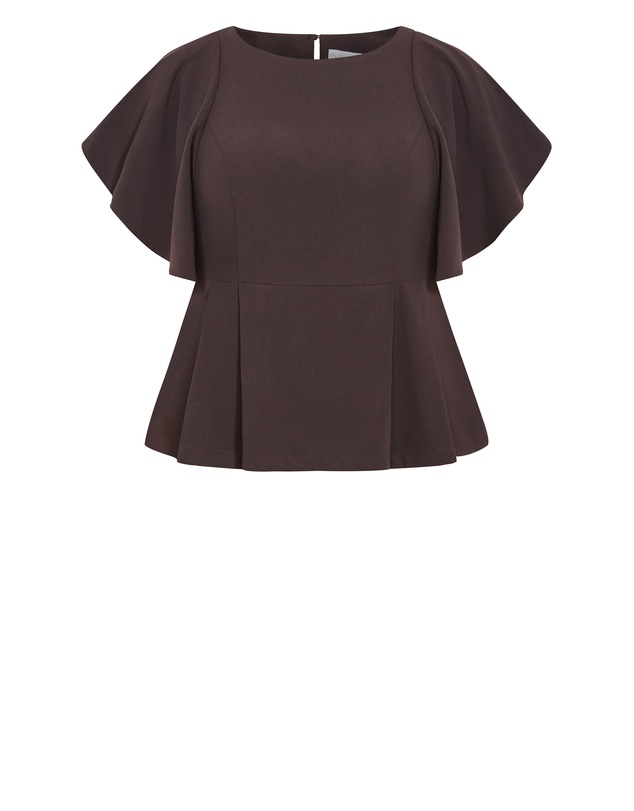 City Chic - Plus size Cinched Peplum Top - chocolate