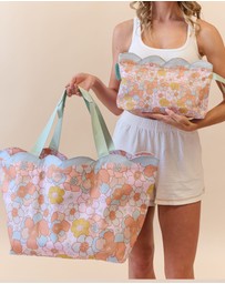 Sky Gazer - Scalloped Edge Beach Bag- Floral Azure