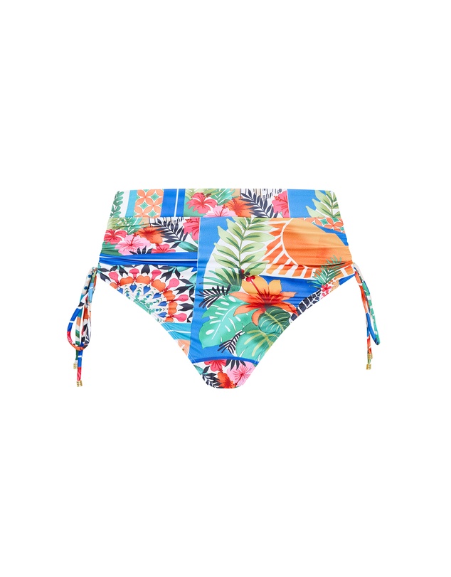 City Chic - Positano Print Hi Waist Bikini Brief - blue