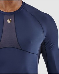 SKINS - SKINS Compression Men's Series-5 Activewear Long Sleeve Top Navy Blue