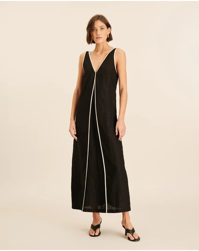 AERE - Zena Linen Contrast Midi Dress