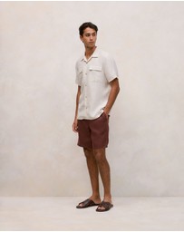 Trenery - Linen Pocket Detail Short Sleeve Shirt in Flax