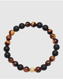 Nialaya Jewellery - Men's Wristband With Matte Onyx And Brown Tiger Eye