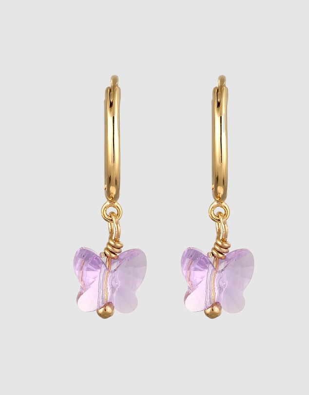 Elli Jewelry - Crystal Butterfly Hoop Earrings in Gold-Plated 925 Silver