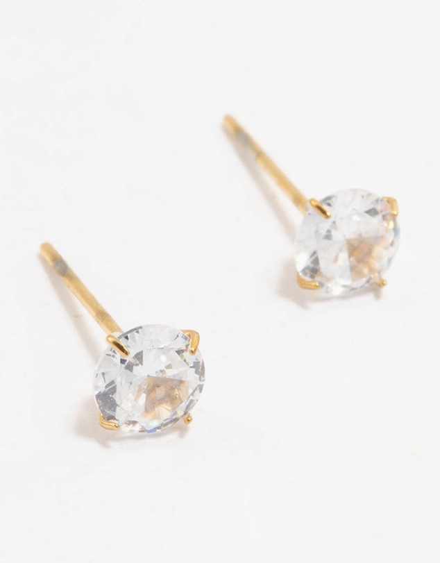 Lovisa - Waterproof Gold Plated Stainless Steel Cubic Zirconia Stud Earrings 5 MM