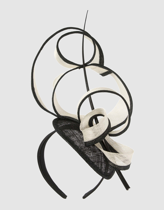 Max Alexander - Tall Black & Cream Sinamay Fascinator Headband