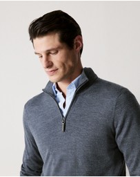 Trenery - Merino Half Zip Knit in Slate Blue