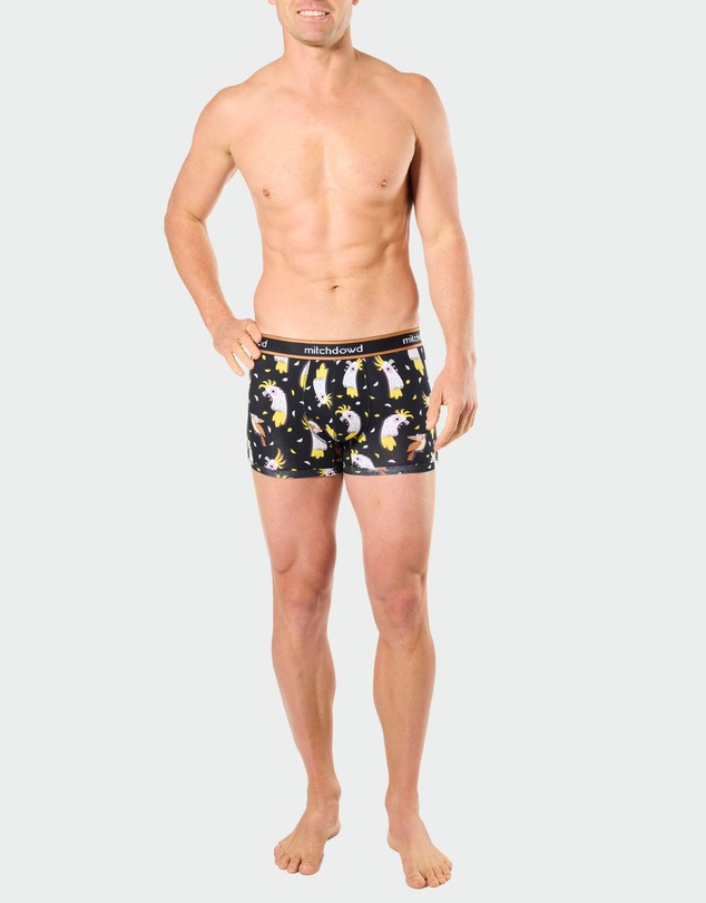 Mitch Dowd - Mitchdowd Mens 3 Pack Trunks in Stripe, Grey and Cockatoo Print