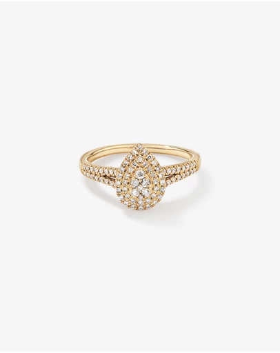 Michael Hill - 0.30 Carat TW Pear Shaped Cluster Diamond Halo Engagement  Ring in 10kt Yellow Gold