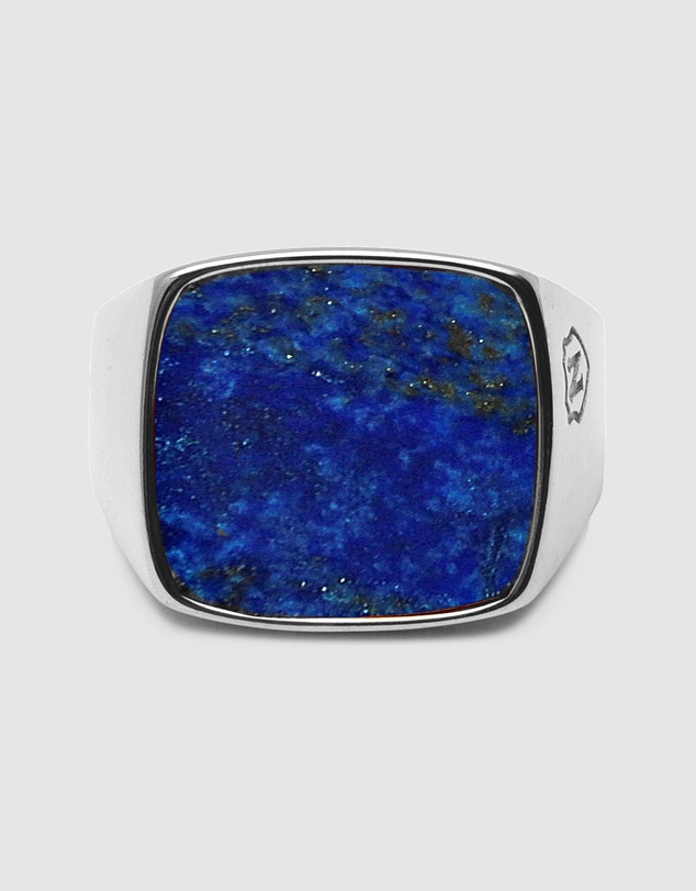 Nialaya Jewellery - Silver Signet Ring with Blue Lapis