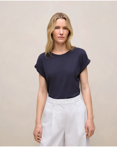 Trenery - Cotton Cuff Sleeve T-shirt in Night Sky