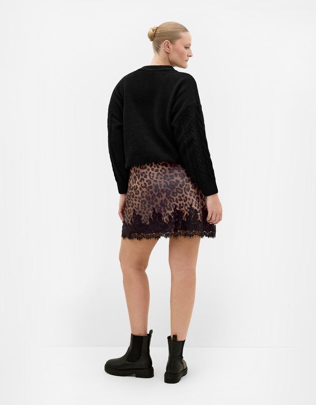 City Chic - Plus size Lace Trim Leopard Print Mini Skirt - chocolate