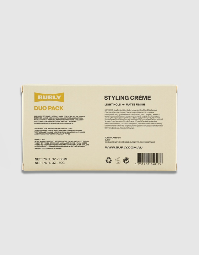 BURLY - DUO Pack - Styling Créme - Light Hold - Natural Finish - Australian Made