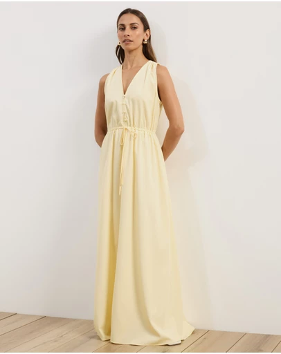 Atmos&Here - Cleo V-Neck Cinched Waist Midi Dress