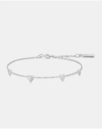 Ania Haie - Ania Haie Silver Pave Puffed Heart Station Bracelet