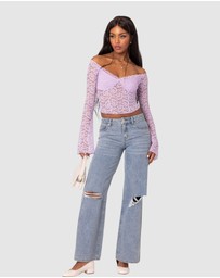 EDIKTED - Linda Off Shoulder Sheer Lace Top