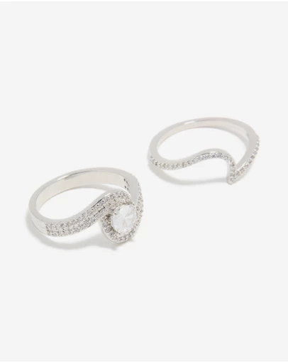 Lovisa - Silver Cubic Zirconia Puzzle Stacking Rings 2-Pack