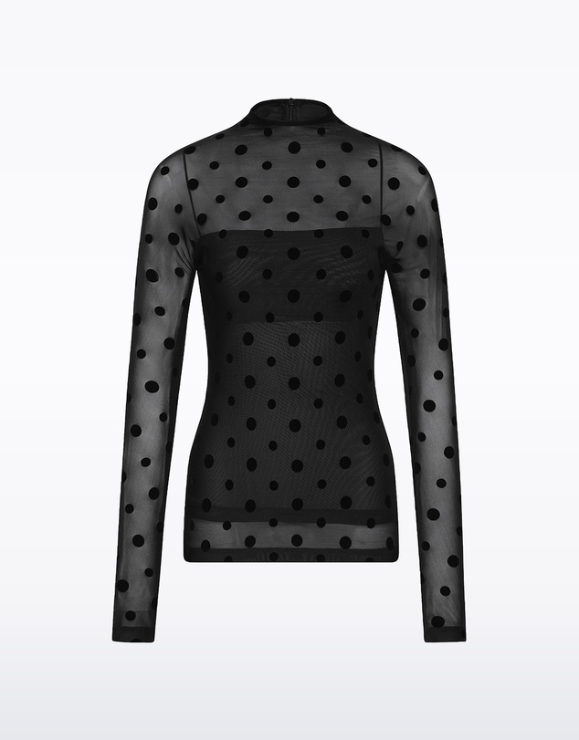 Carla Zampatti - Black Mesh Spot Long Sleeve Top