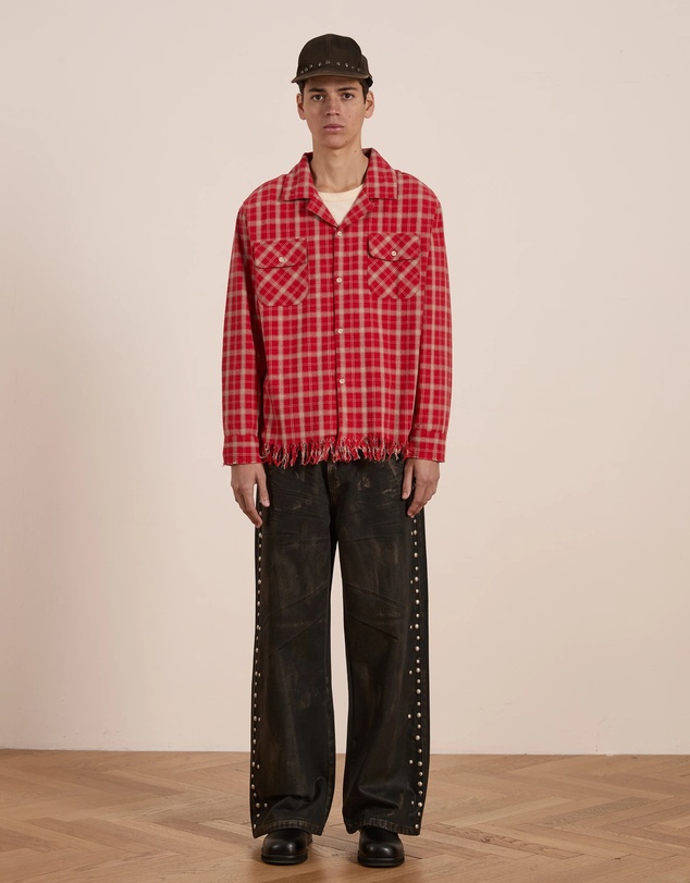 Found - Raw Cut Fringe Plaid Camp Shirt