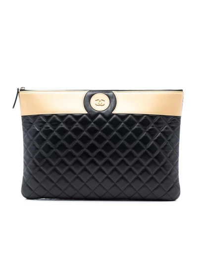Pre-Loved by Azura Reborn - Pre-Loved Large CC Bicolor Quilted Lambskin Clutch