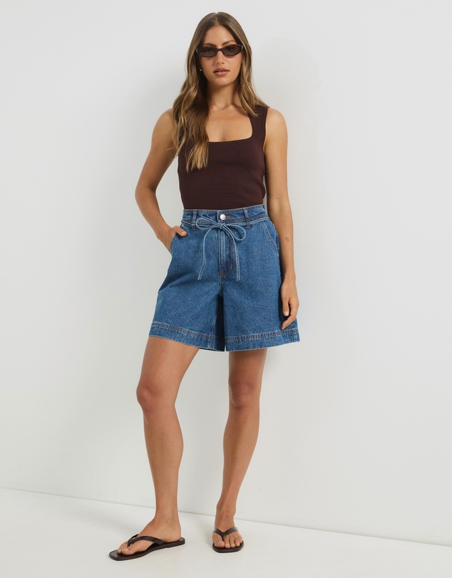 Atmos&Here - Selena Bermuda Denim Shorts With Belt