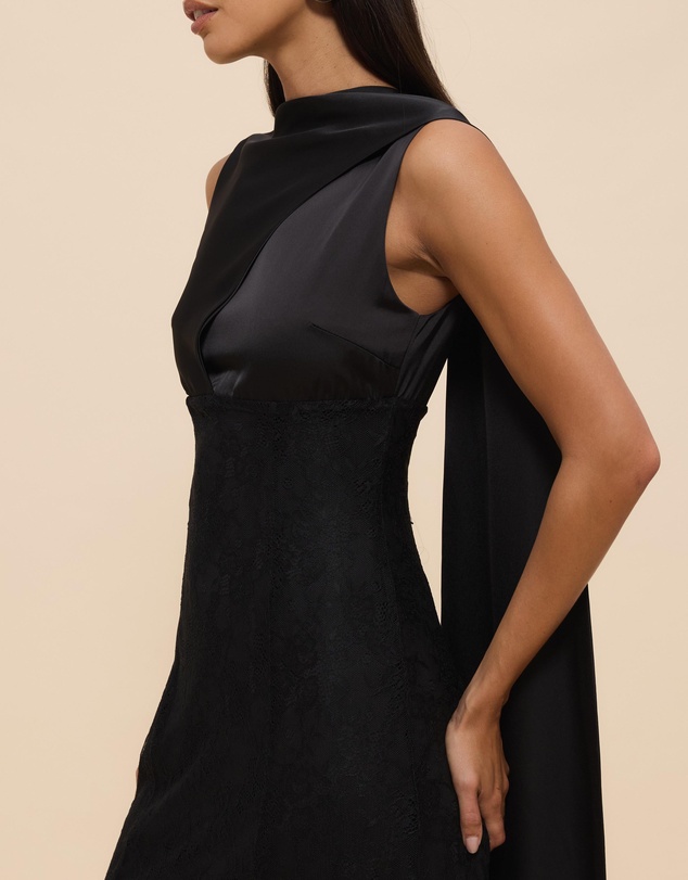CHANCERY - Nia Self Scarf Satin and Lace Maxi Dress