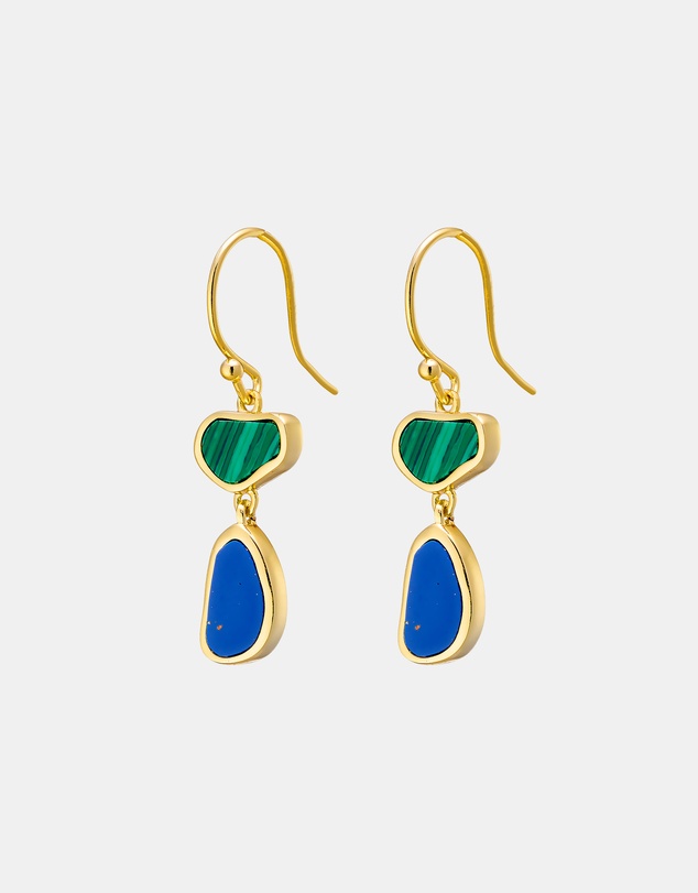 Zoe Olivia - 14K Gold Vermeil Malachite & Lapis Hook Earrings