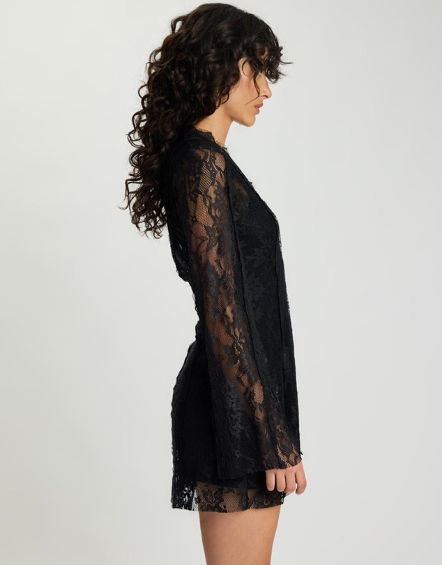ONE TEASPOON - Vintage Whisper Lace Longsleeve Mini Dress - Black