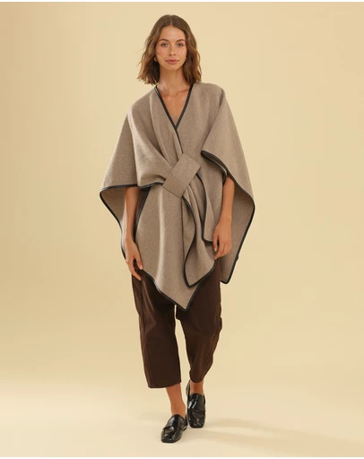 Morgan & Taylor - Jane Bias-Edged Poncho in Beige