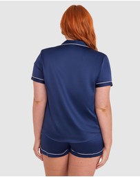 Bras N Things - Liquid Satin Short Sleeve Top - Navy