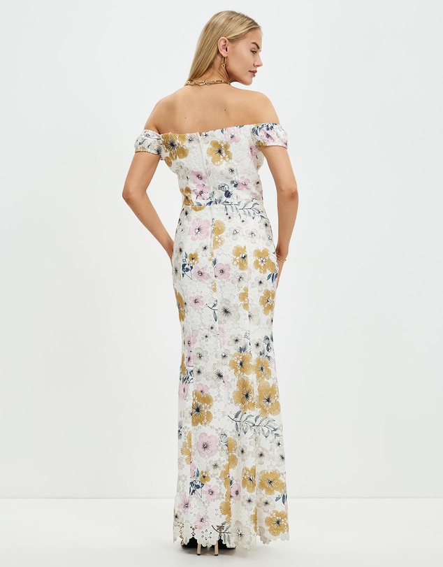 Pink Ruby - Night Flower Off Shoulder Maxi Dress