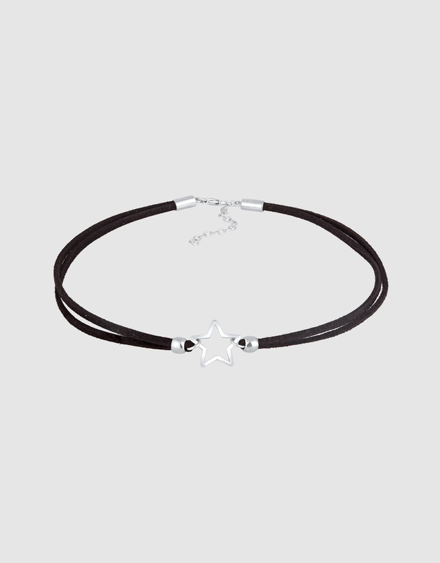 Elli Jewelry - Star Faux Leather Choker Necklace in 925 Silver