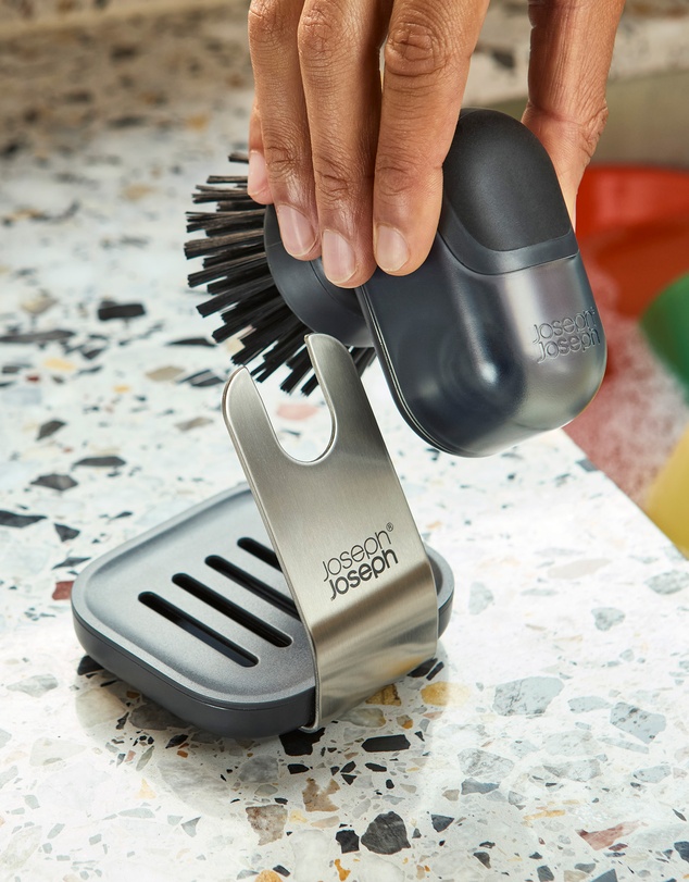 Joseph Joseph - SinkTech™ Soap-dispensing Palm Brush with Stainless Steel Storage Stand