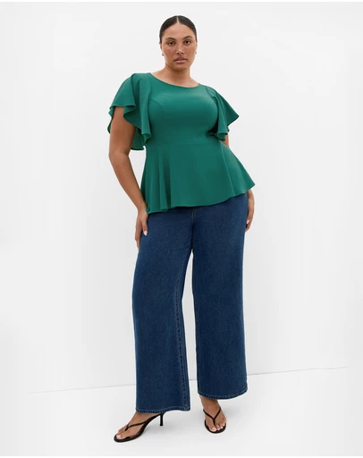 City Chic - Plus size Romantic Mood Peplum Top - jade