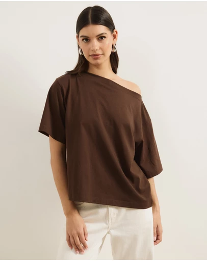 Atmos&Here - Sadie Oversized Cotton Boat Neck T-Shirt