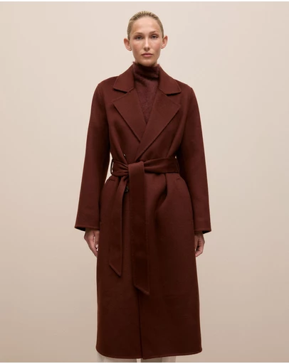 Trenery - Brushed Wool Double Breasted Coat in Espresso