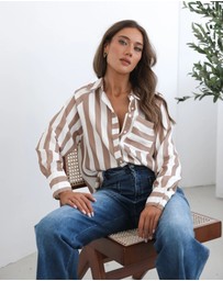Esther & Co - Alayah Shirt - Brown Stripe