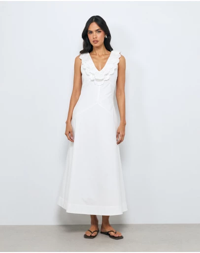 AERE - Evolet Cotton Frill Maxi Dress