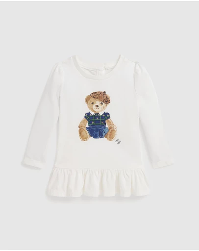 Polo Ralph Lauren - Polo Bear Cotton Long-Sleeve Peplum Tee - ICONIC EXCLUSIVE - Babies