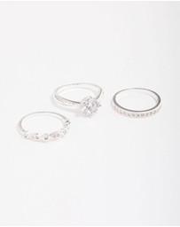 Lovisa - Silver Plated Cubic Zirconia Round Stone Ring Pack