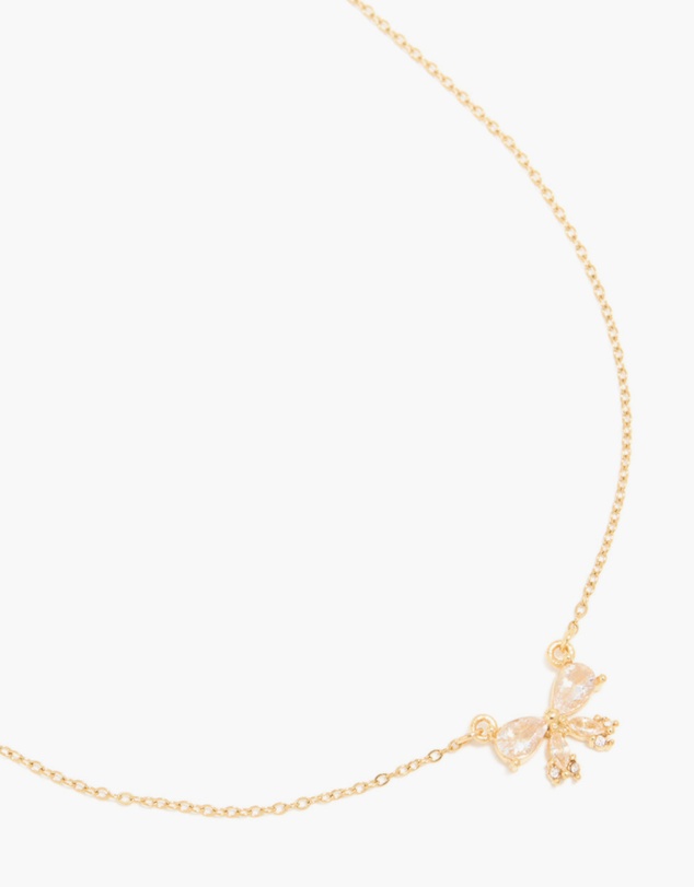 Lovisa - Waterproof Gold Plated Stainless Steel Cubic Zirconia Bow Pendant Necklace